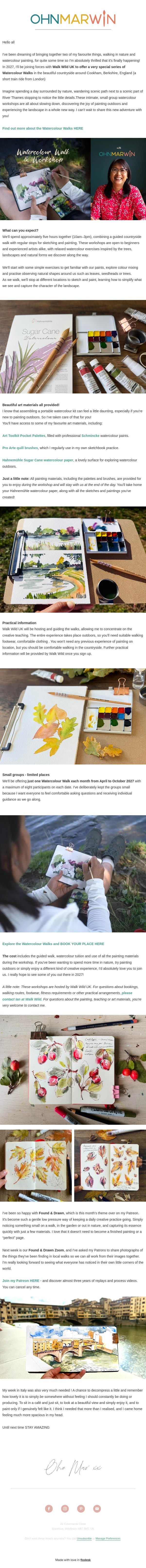 Come painting and walking with me in 2027 email from Ohn Mar Win screenshot