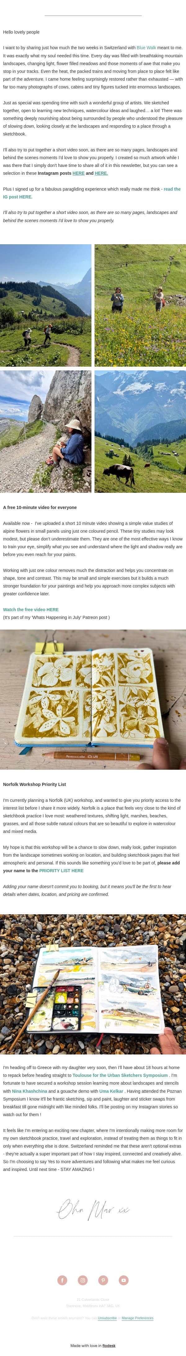 Switzerland, sketchbook news + FREE video email from Ohn Mar Win screenshot
