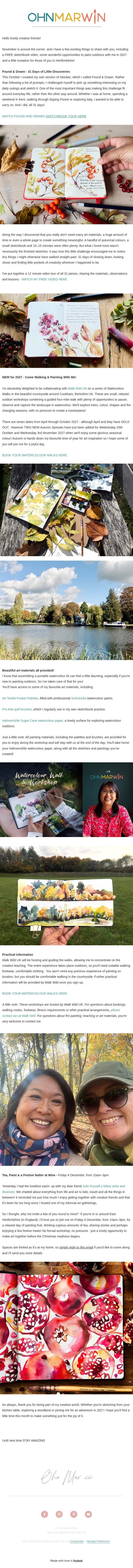 FREE Inktober Sketchbook video & New Watercolour Walks for 2027! email from Ohn Mar Win screenshot