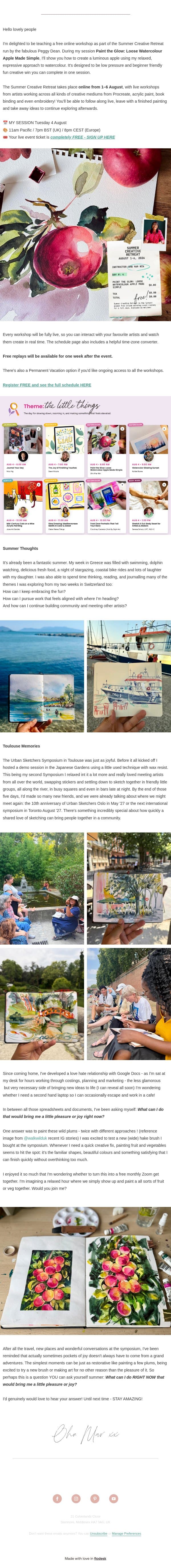 Free Workshop - Summer Creative Retreat email from Ohn Mar Win screenshot