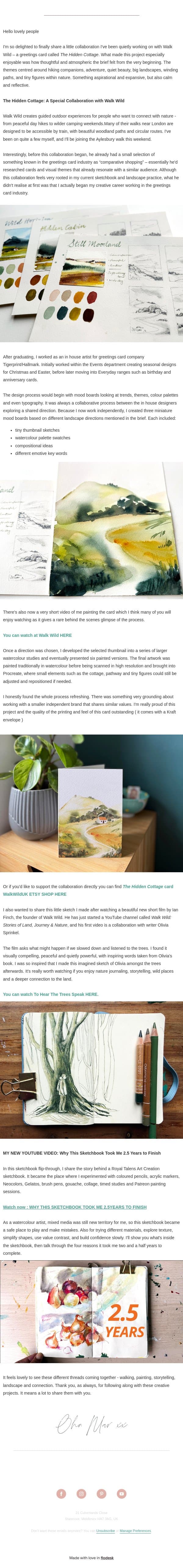New Hidden Cottage card collaboration and Sketchbook YouTube video email from Ohn Mar Win screenshot