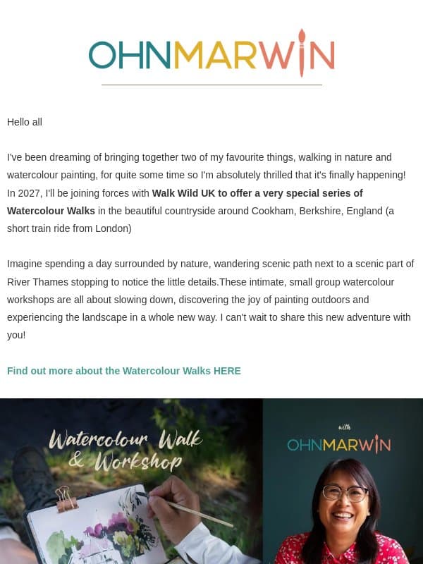 Come painting and walking with me in 2027 email from Ohn Mar Win