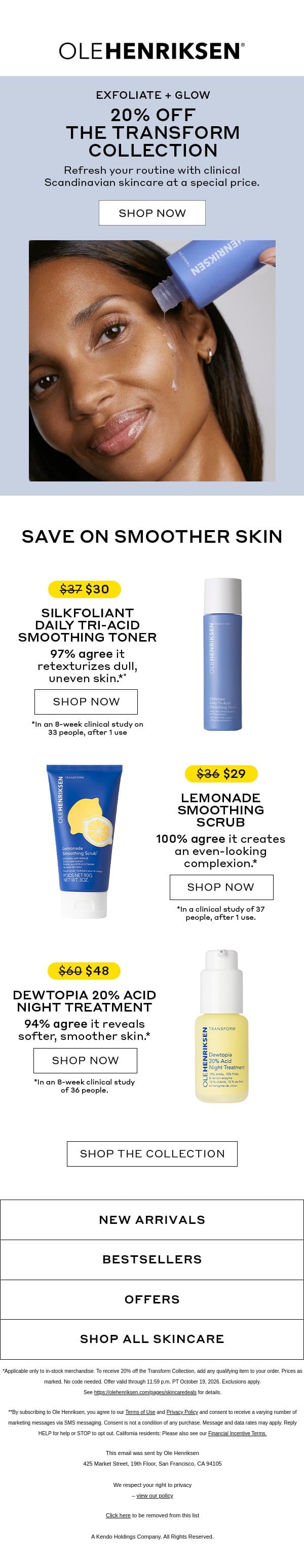 Last call: 20% off exfoliating favorites email from Ole Henriksen screenshot