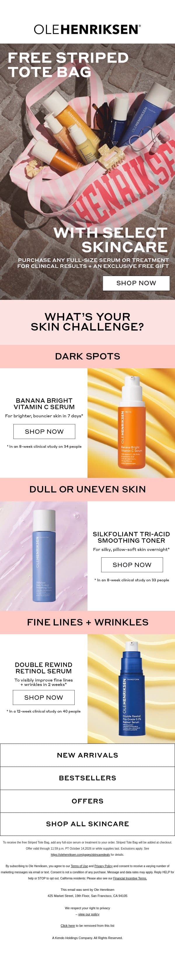 Last chance for a striped tote on us email from Ole Henriksen screenshot
