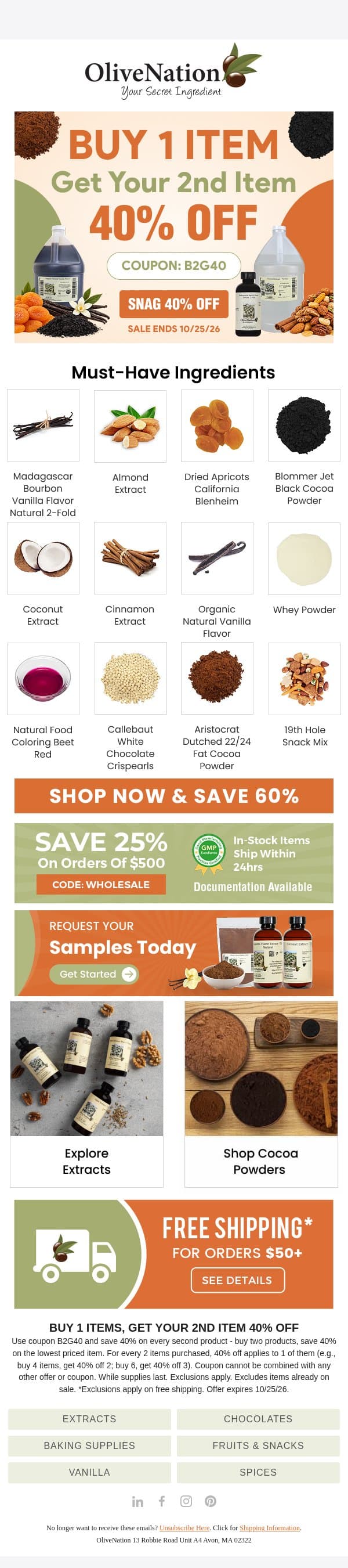 WHOA! Your 2nd Item Is 40% Off Today! email from OliveNation screenshot