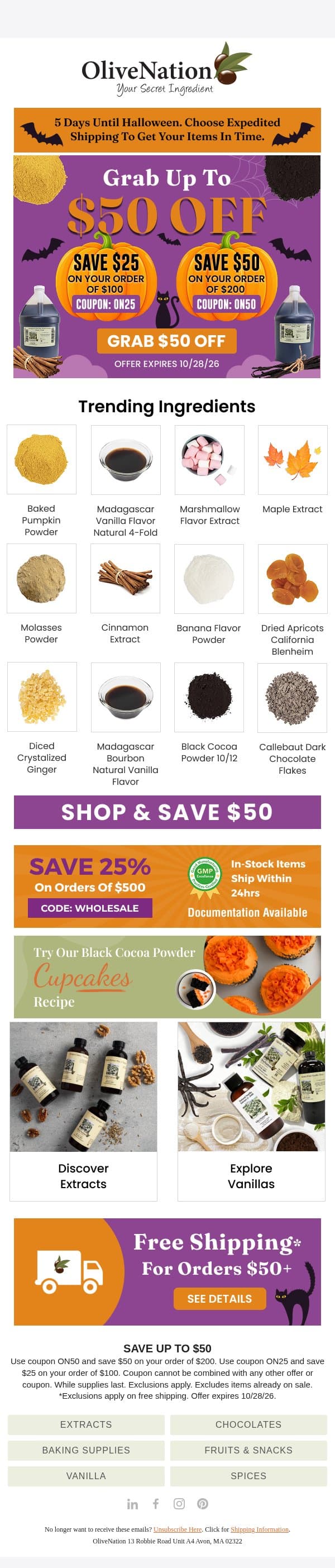 👻 Boo-reaking News: $50 Off Flash Sale! email from OliveNation screenshot