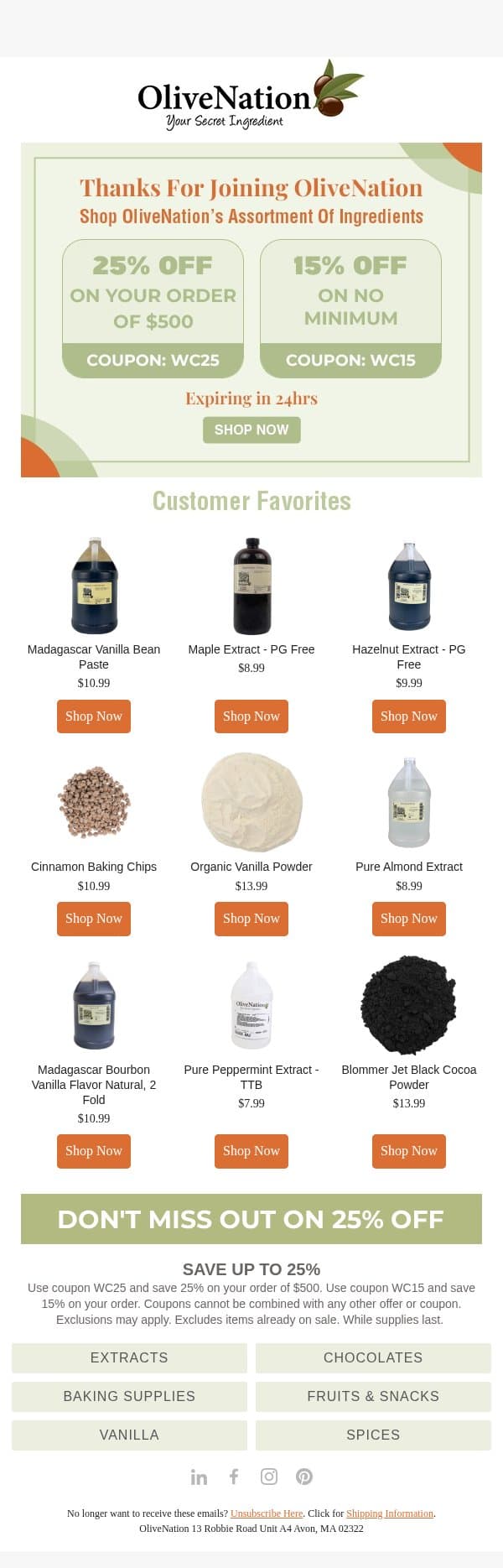 Your 25% Off Is Still Waiting ๐ email from OliveNation screenshot