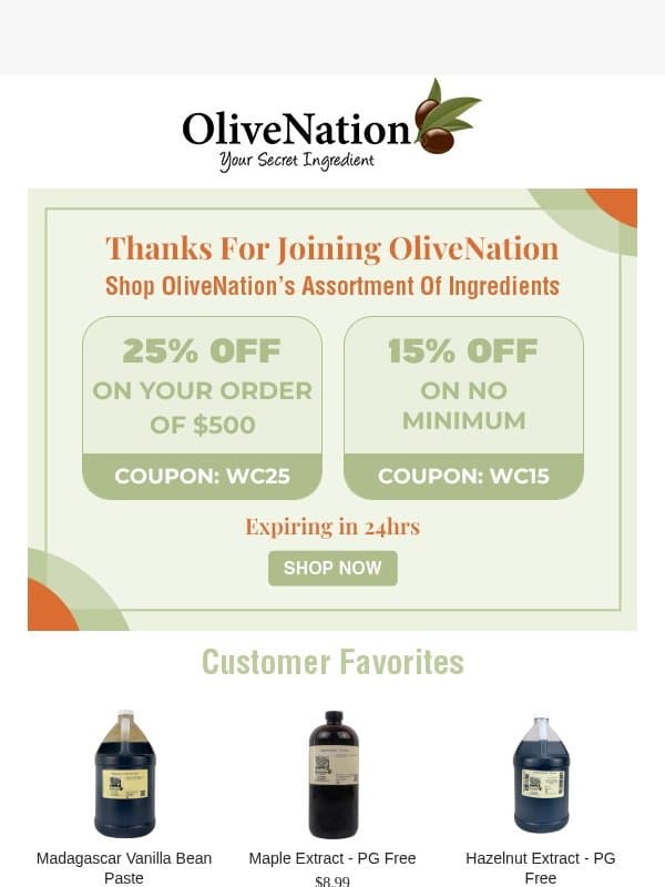 Your 25% Off Is Still Waiting 👀 email from OliveNation