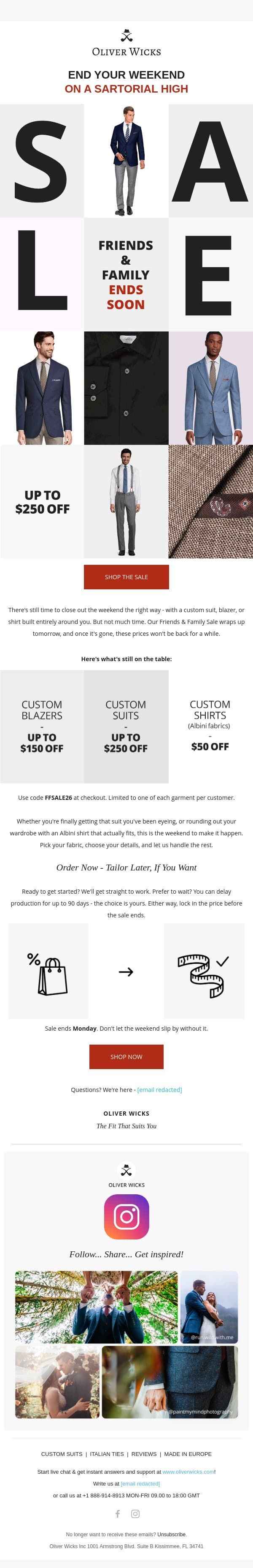 End your weekend on a high - sale ends tomorrow email from Oliver Wicks screenshot