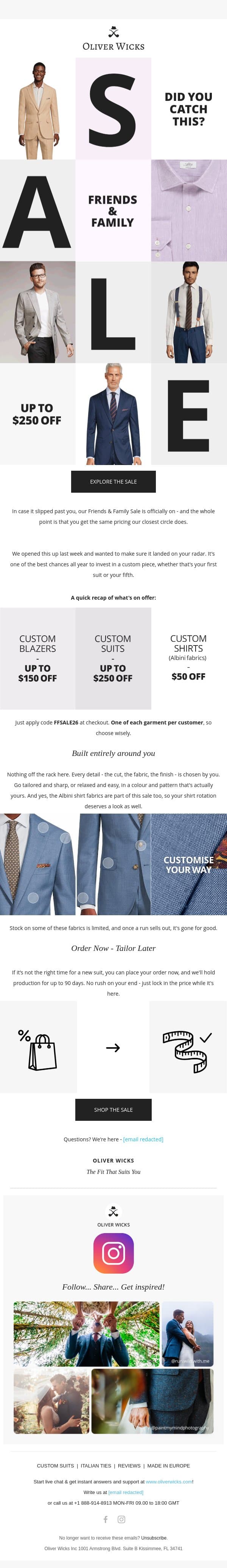 Still time to save up to $250 on a custom suit email from Oliver Wicks screenshot