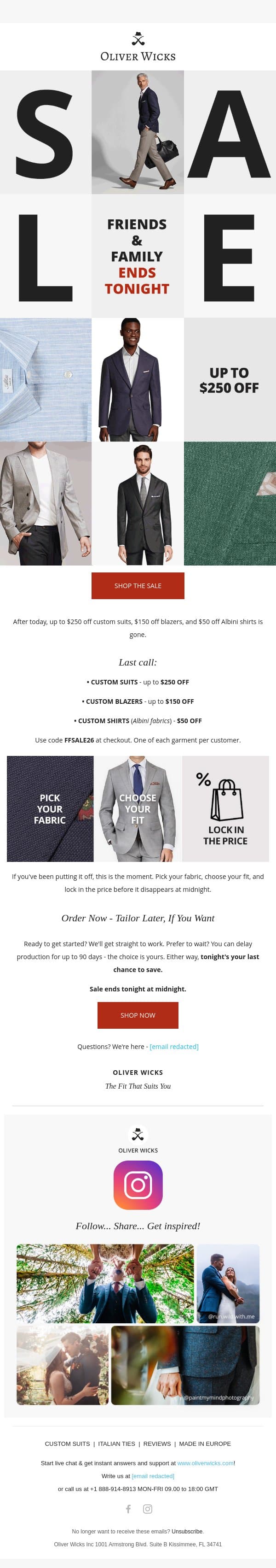 This is it - sale ends tonight email from Oliver Wicks screenshot