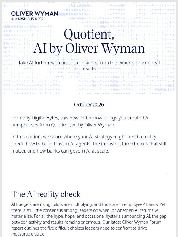 AI investment is rising. Where are the returns? email from Oliver Wyman