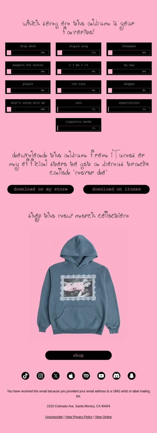 which song on the album is your favorite? email from Olivia Rodrigo screenshot