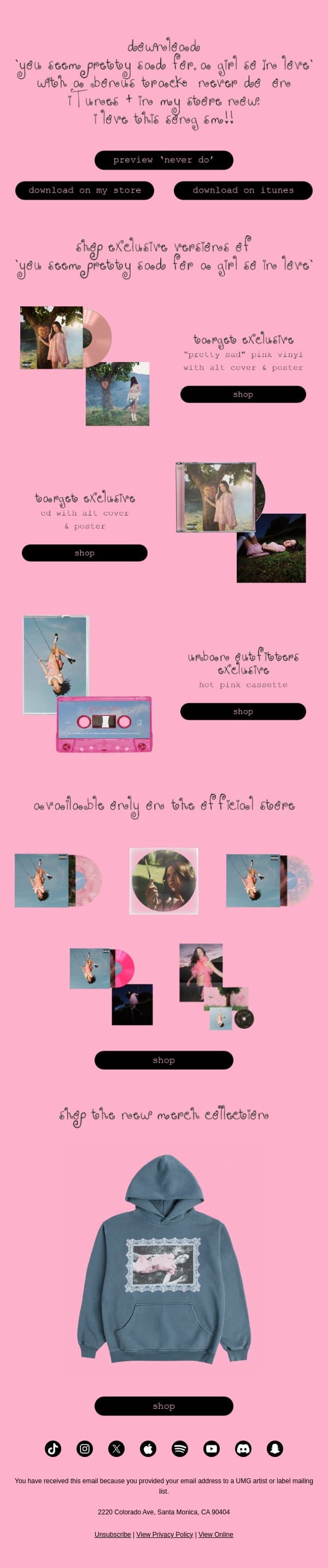 get the digital album with a bonus track “never do” 🩷 email from Olivia Rodrigo screenshot