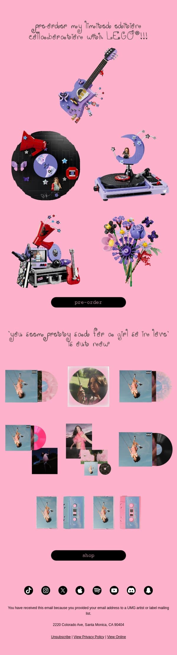 Announcing Olivia x LEGO Editions!! email from Olivia Rodrigo screenshot