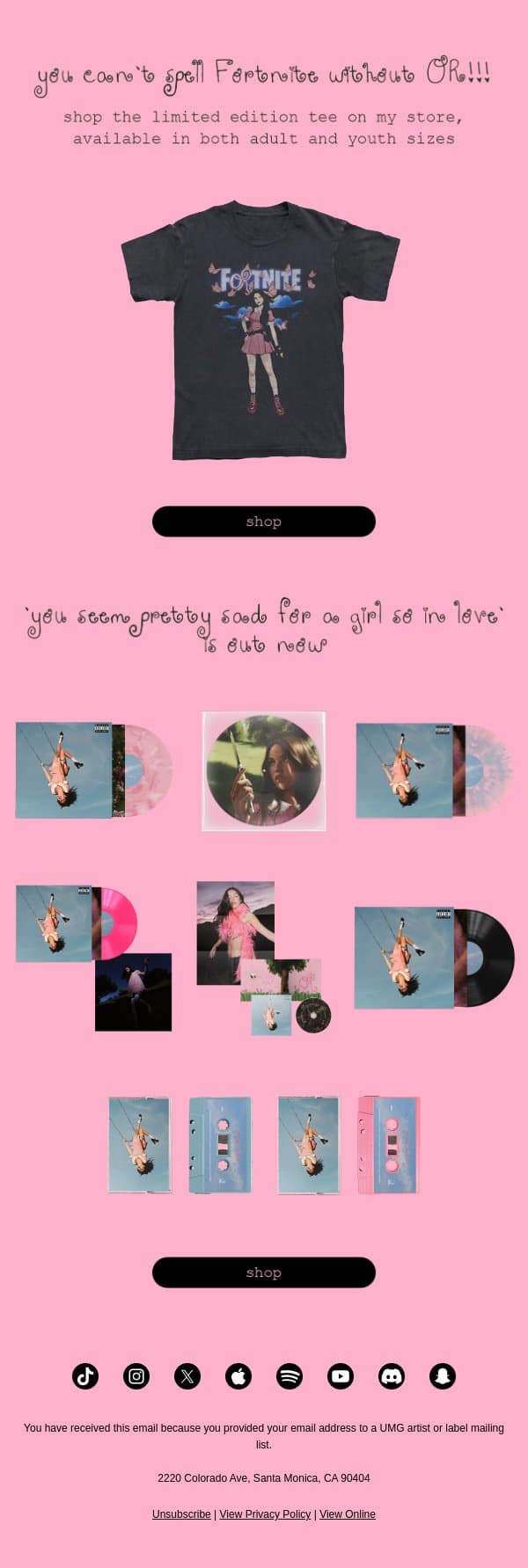Olivia Rodrigo x Fortnite email from Olivia Rodrigo screenshot