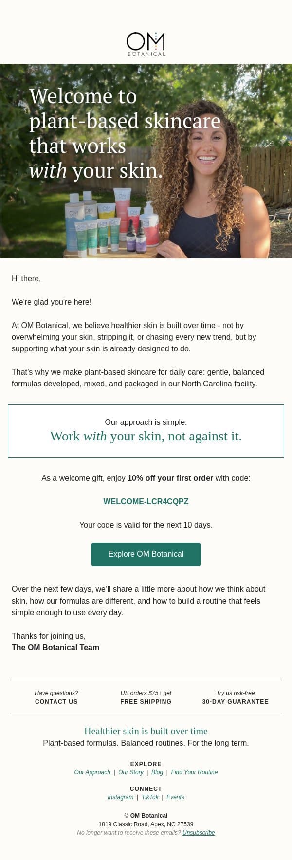 Welcome to OM Botanical email from OM Botanical screenshot