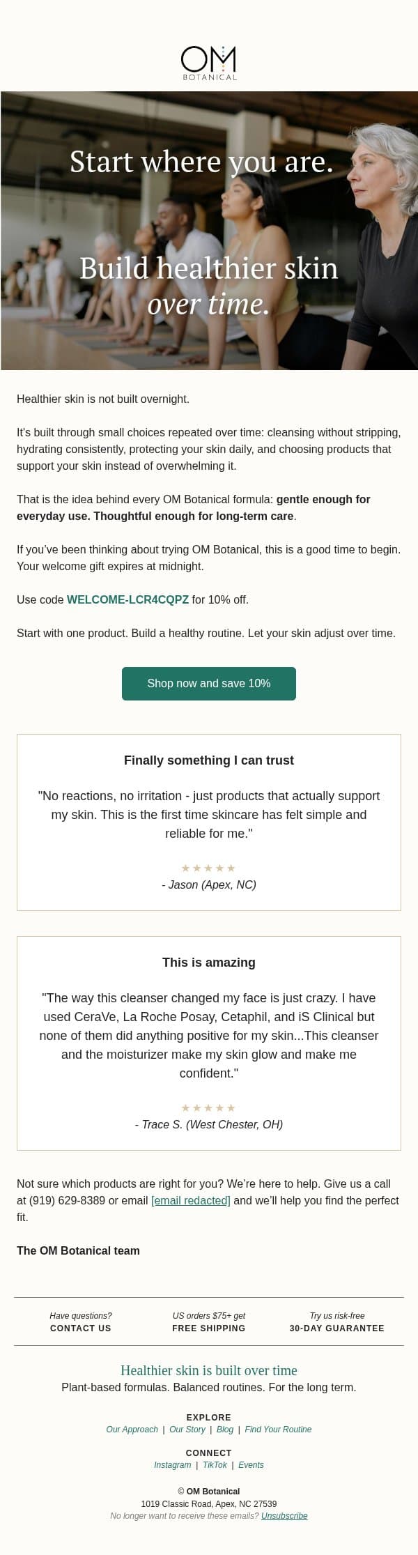Don’t miss out — your welcome gift expires today email from OM Botanical screenshot