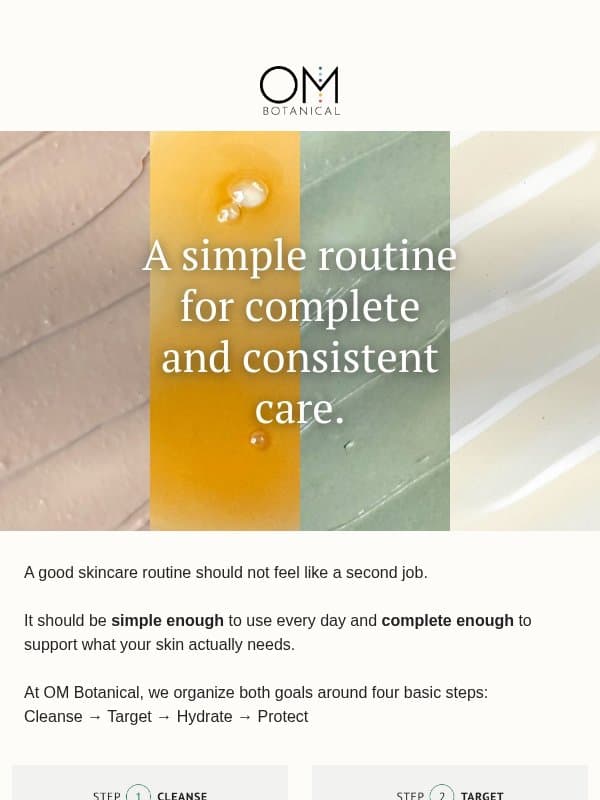 Your skincare routine shouldn't be complicated email from OM Botanical