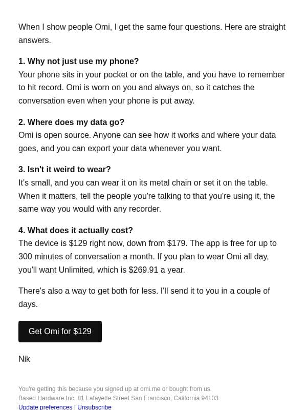The 4 questions everyone asks me email from Omi