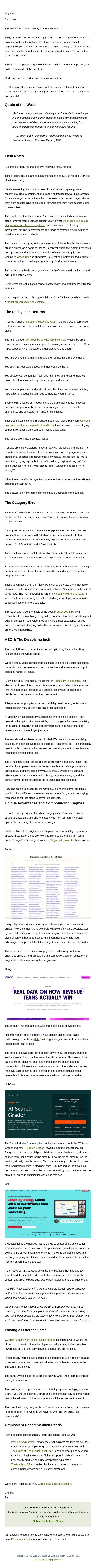 Field Notes #175: Game of Inches email from Omniscient Digital screenshot