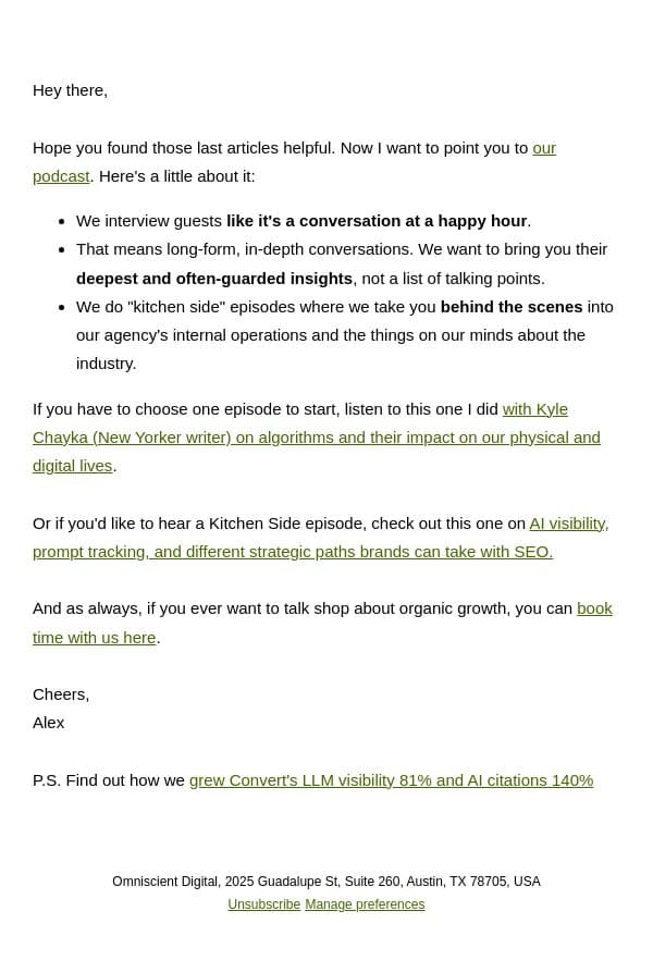 introducing our podcast email from Omniscient Digital screenshot