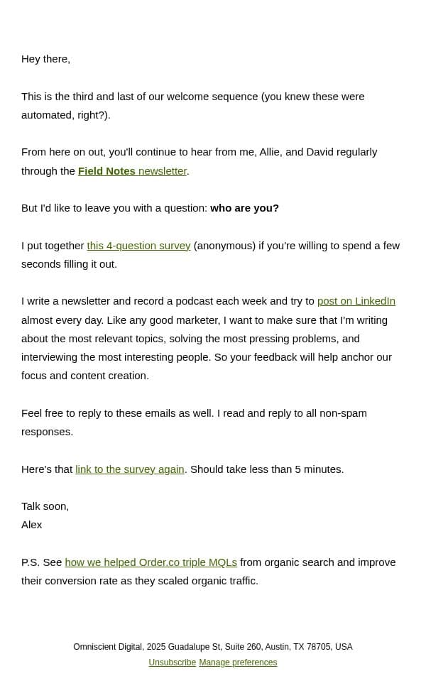 who are you? email from Omniscient Digital screenshot