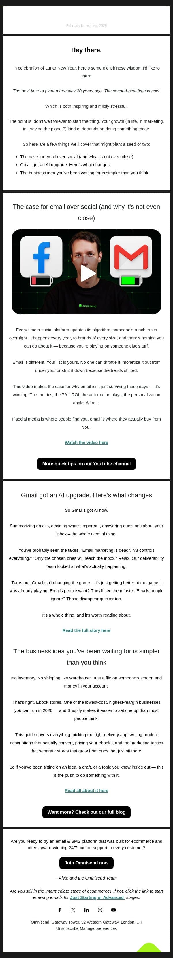 What if you started the thing today? email from Omnisend screenshot
