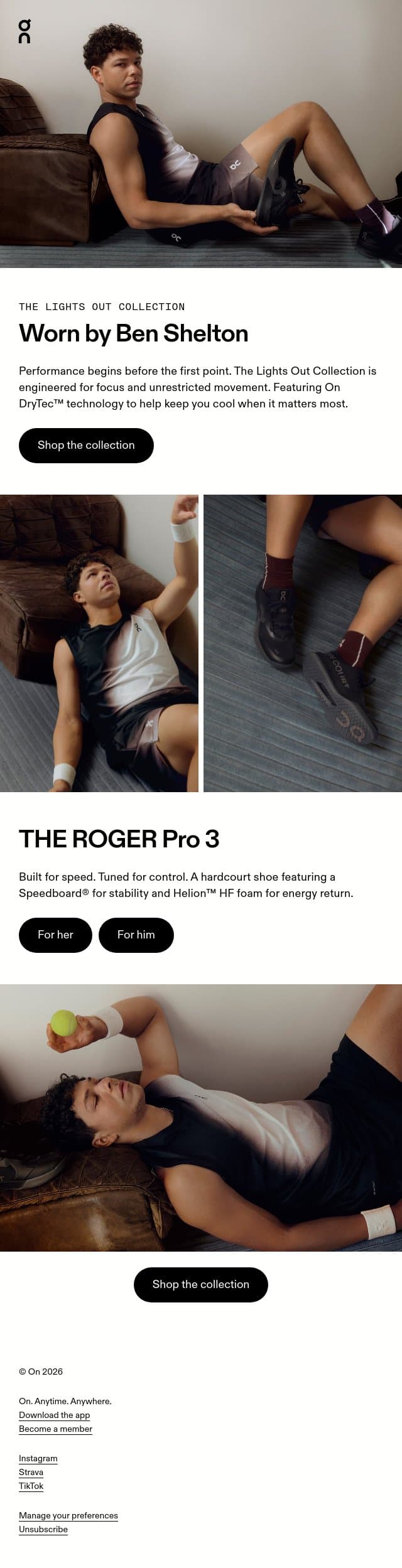 As seen on Ben Shelton email from On Running screenshot
