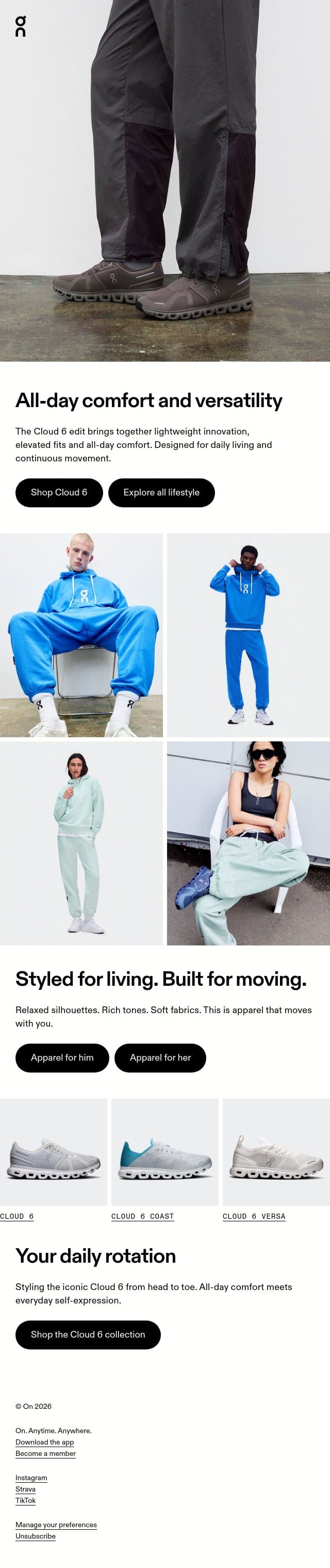 The Cloud 6 head-to-toe edit email from On Running screenshot