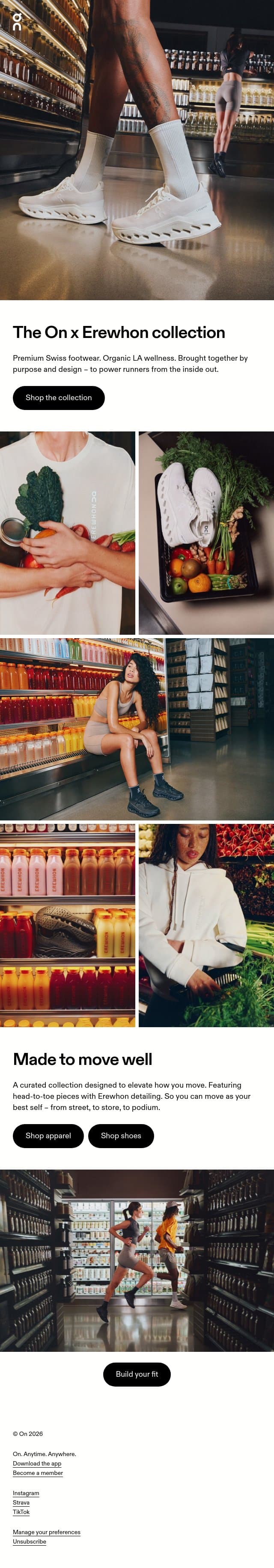☁️ New drop: On x Erewhon email from On Running screenshot