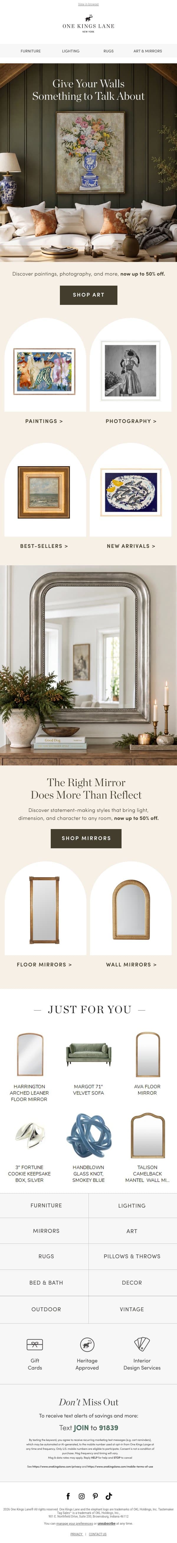 2 Days Only — Up to 50% Off Art & Mirrors email from One Kings Lane screenshot