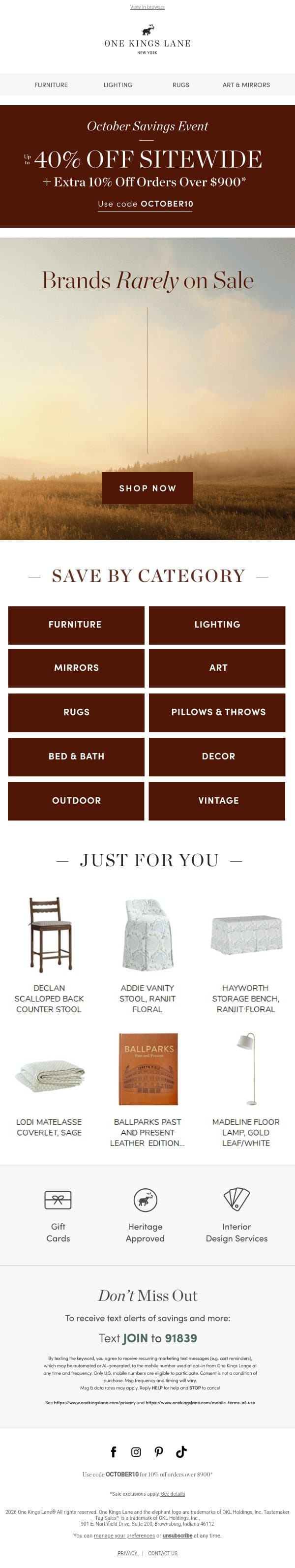🚨 Rarely on Sale: Ralph Lauren Home, Bernhardt Furniture, Crystorama & more email from One Kings Lane screenshot