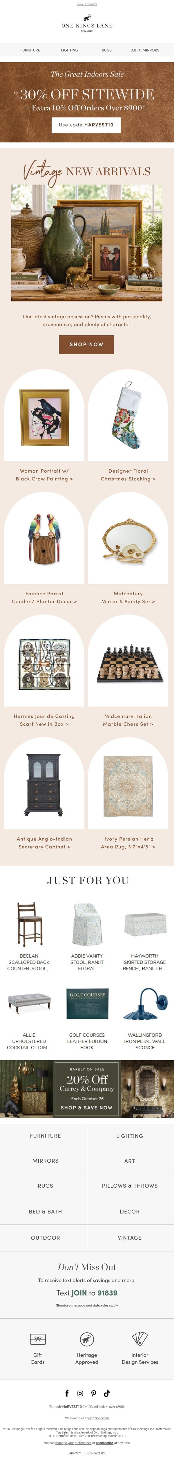 😍 Vintage Finds You’ll Love — Up to 30% Off Sitewide, Ends Tomorrow email from One Kings Lane screenshot