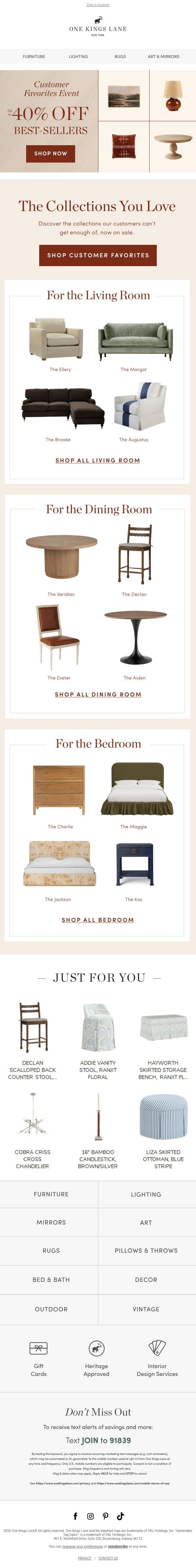 Our Best-Selling Collections, Up to 40% Off email from One Kings Lane screenshot