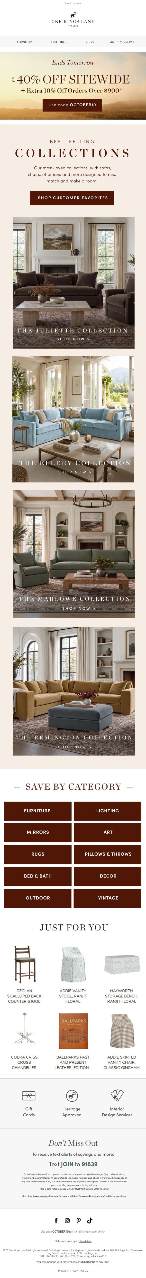 Meet the Collections We're Loving, Up to 40% Off email from One Kings Lane screenshot