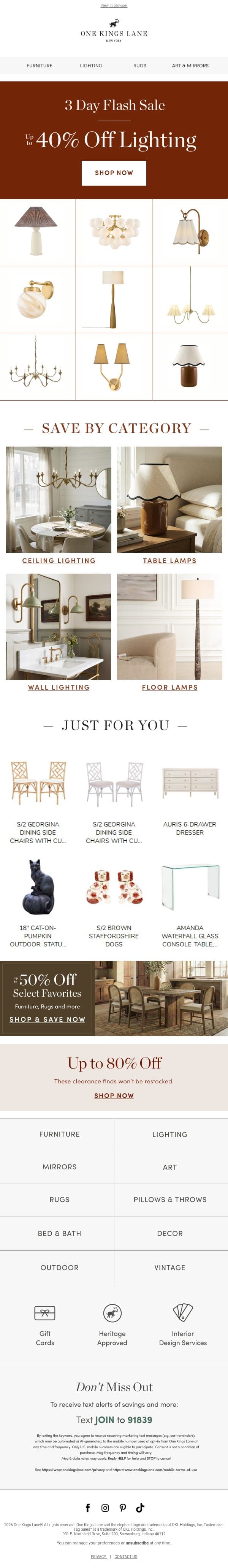 ⚡3-Day Flash Sale — Up to 40% Off Lighting email from One Kings Lane screenshot