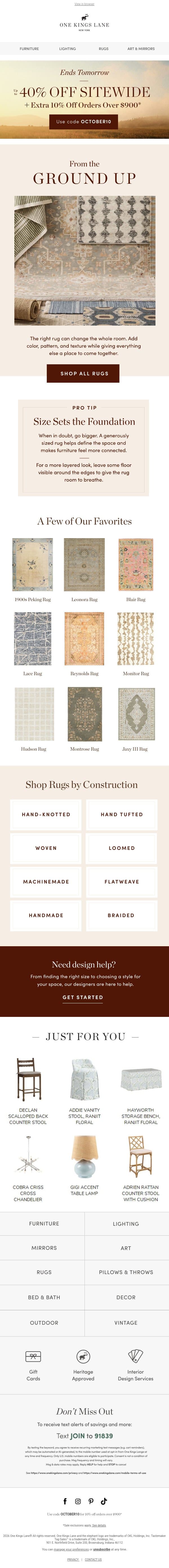 From the Ground Up — Up to 40% Off Rugs email from One Kings Lane screenshot