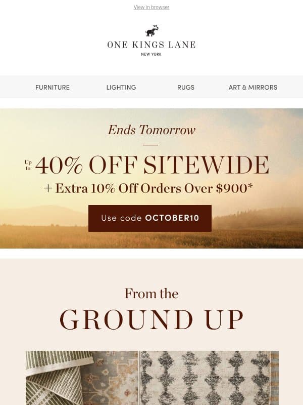 From the Ground Up — Up to 40% Off Rugs email from One Kings Lane