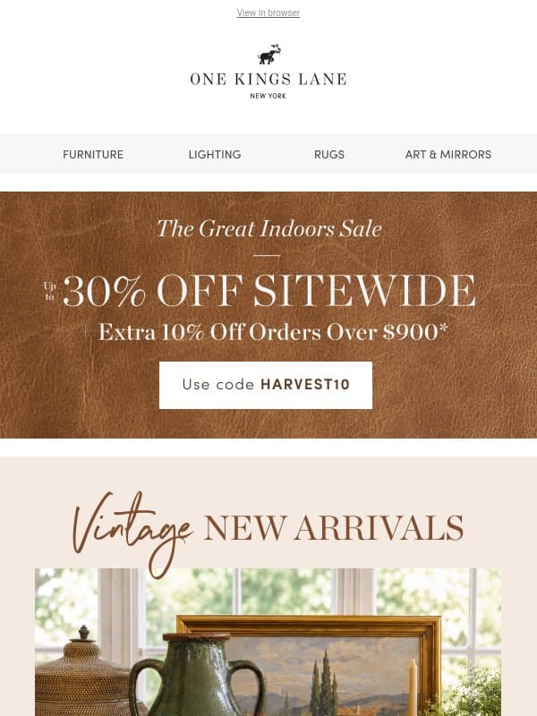 😍 Vintage Finds You’ll Love — Up to 30% Off Sitewide, Ends Tomorrow email from One Kings Lane
