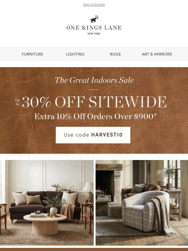 Up to 30% Off Sitewide: Hooker Furniture, Currey & Company & More email from One Kings Lane