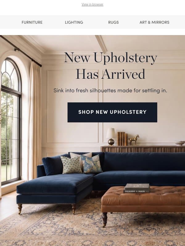 Just Arrived: New Upholstery in Linen & Velvet email from One Kings Lane