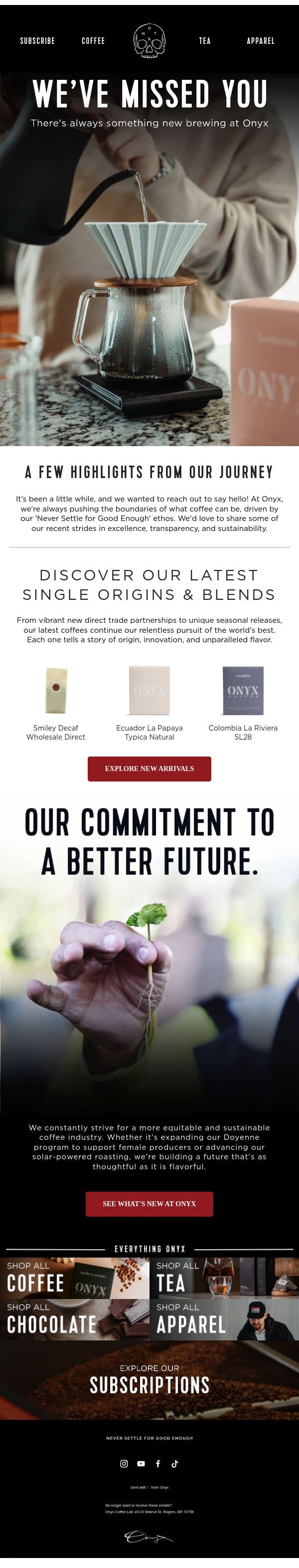 Catch up with Onyx email from Onyx Coffee Roasters screenshot