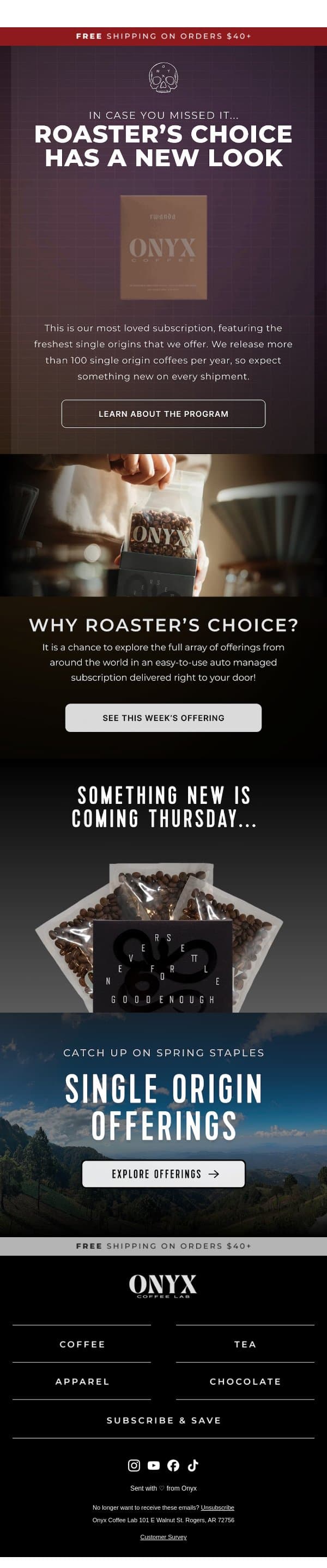 Roaster's Choice Has A New Look email from Onyx Coffee Roasters screenshot