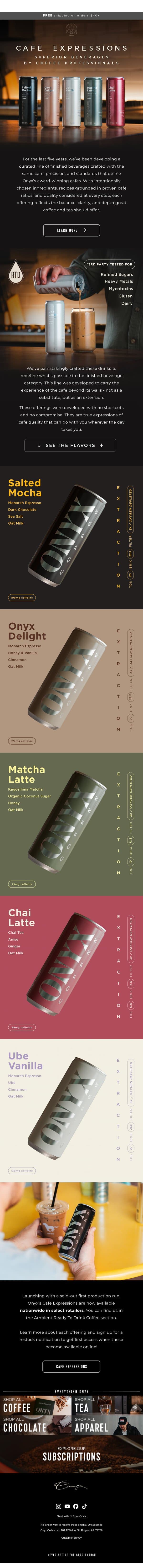 Introducing Cafe Expressions email from Onyx Coffee Roasters screenshot