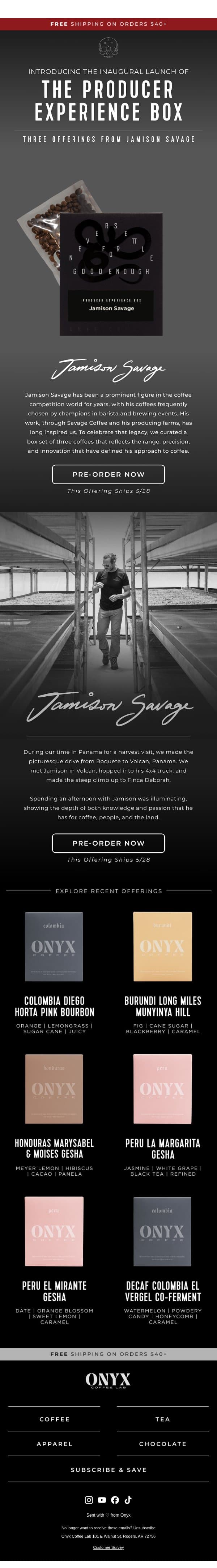 Introducing The Producer Experience Box email from Onyx Coffee Roasters screenshot