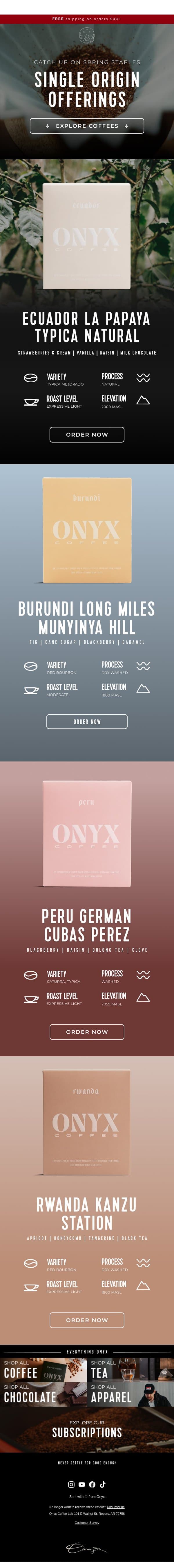 Catch Up On Spring Staples email from Onyx Coffee Roasters screenshot