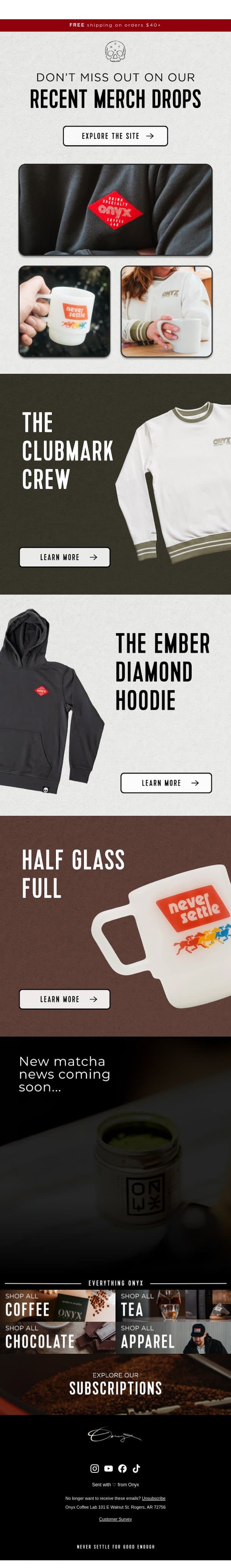 Catch Up On New Merch Items email from Onyx Coffee Roasters screenshot