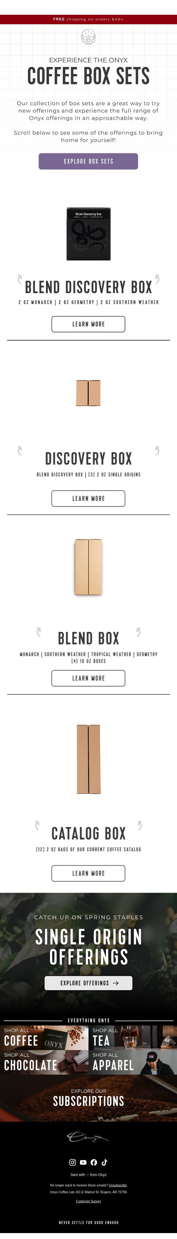 Explore Our Offerings With Box Sets email from Onyx Coffee Roasters screenshot