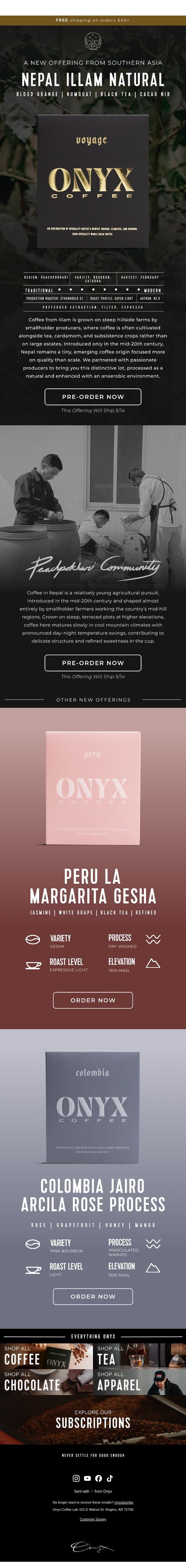 A New Offering From Nepal email from Onyx Coffee Roasters screenshot